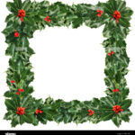 Christmas Border Of Green Holly Leaves And Berries Isolated On For Christmas Leaves Border