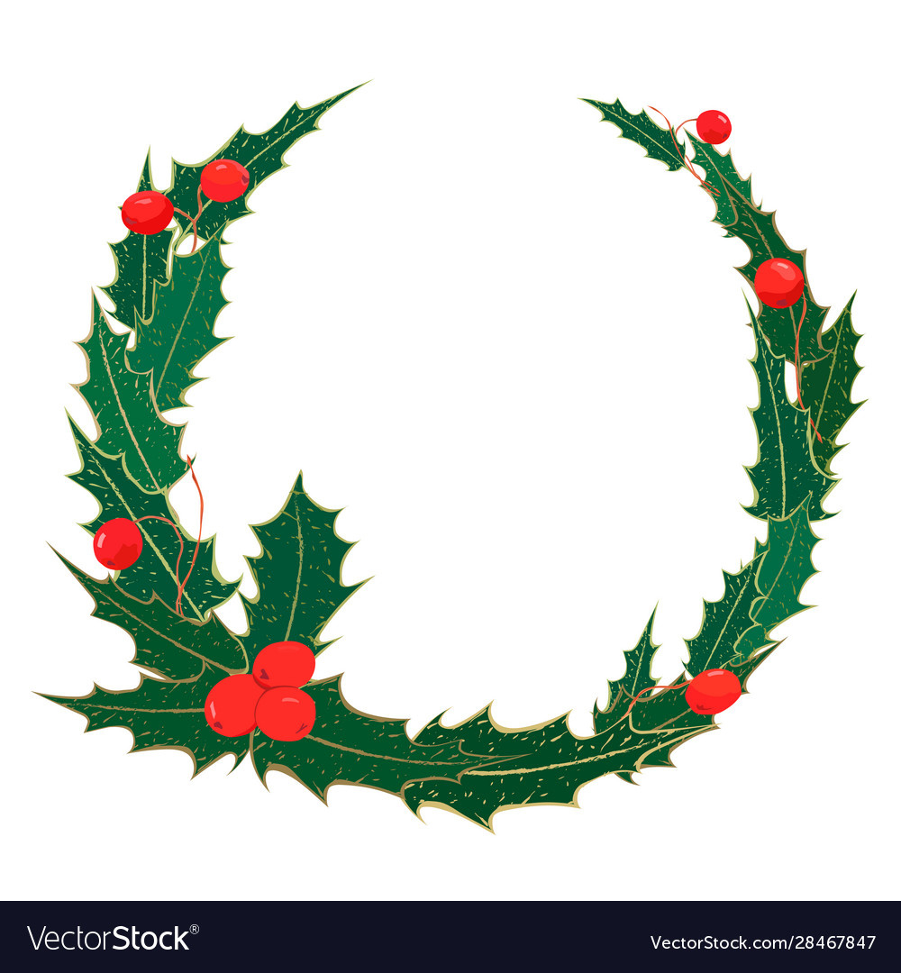 Christmas Wreath Holly Leaves And Berries Vector Image regarding Christmas Wreath Leaves