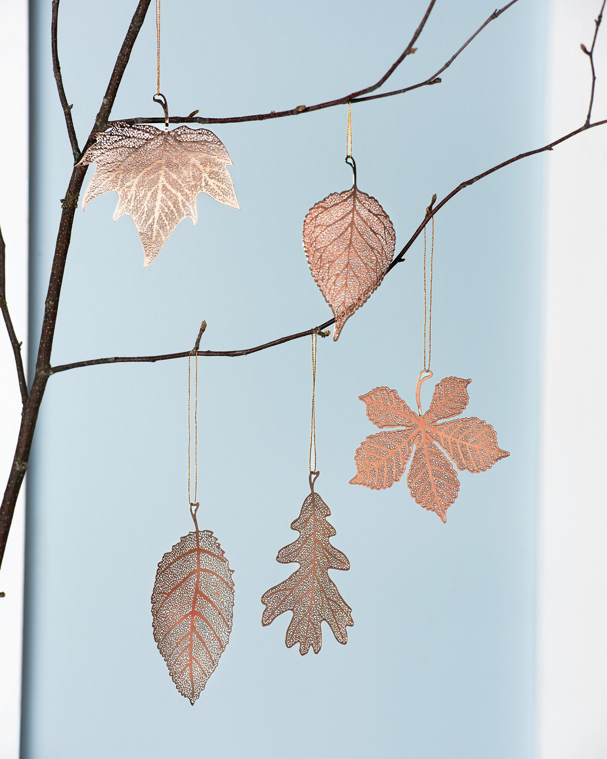 Copper Christmas Ornaments - Lace Leaf Ornaments, Set Of 5 inside Christmas Ornaments Leaves