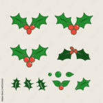 Mistletoe Illustration With Berries. Green Leaves Vector Set With Regard To Green Christmas Leaves