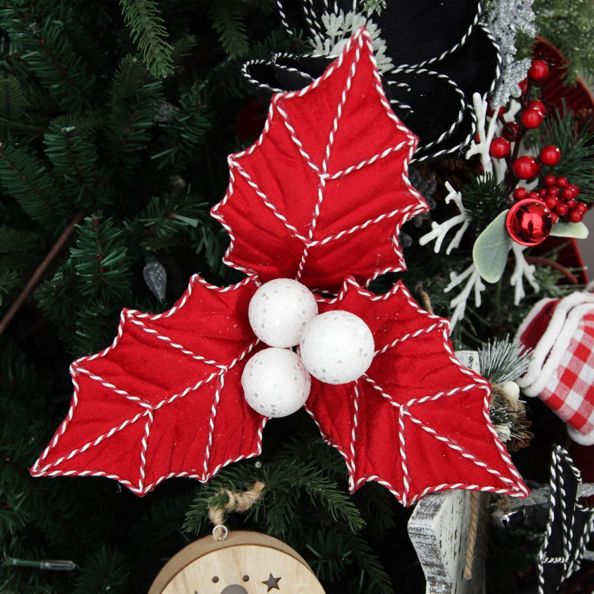 Red Christmas Holly Leaf Stem With Twine Trim | The Christmas Cart within Christmas Leaves Decor