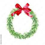 Watercolor Hand Drawn Christmas Wreath Of Holly Leaves With Red Regarding Christmas Wreath Leaves