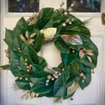 Winter Magnolia Wreath, Christmas Wreath For Front Door, Gold Throughout Christmas Wreath Magnolia Leaves