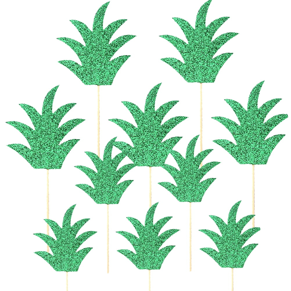 30Pcs Green Pineapple Leaf Cake Toppers Paper Cake Picks Cupcake regarding Printable Pineapple Leaf Template