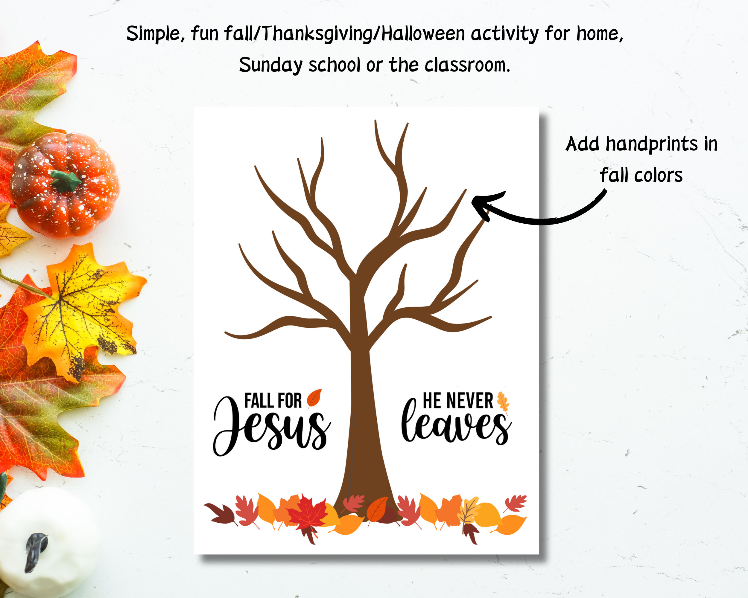 Fall For Jesus He Never Leaves Handprint Art, Printable Fall Craft with regard to Fall For Jesus He Never Leaves Printable