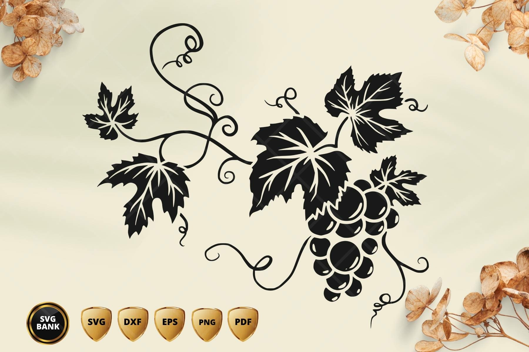 Grape Vine Svg File, Grape Leaves Svg, Grape Wall Decor for Grape Leaf Template Printable