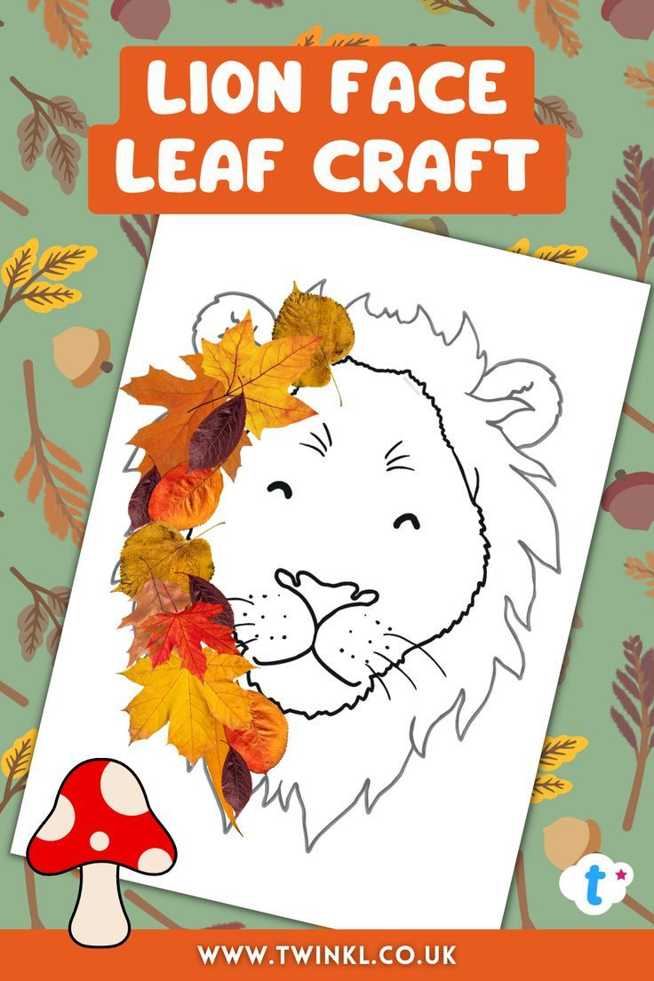 Lion Face Leaf Craft For Autumn for Lion Leaf Craft With Printable Template